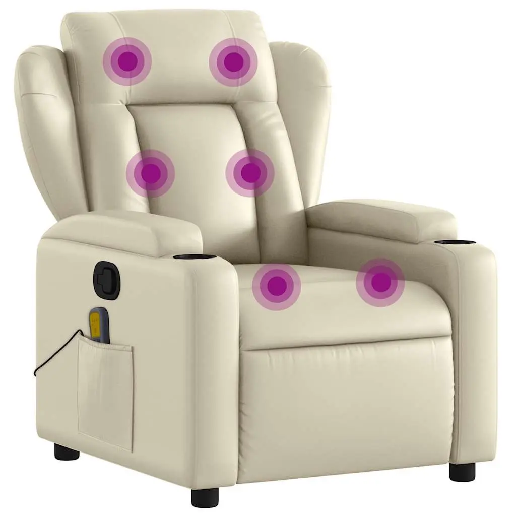 Massage Recliner Chair Manual Reclining Cream Faux Leather 6 Massage Points