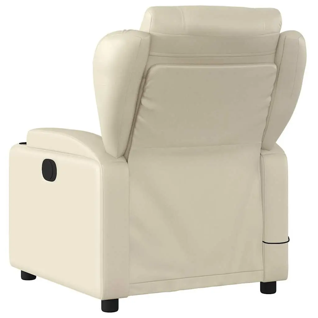 Massage Recliner Chair Manual Reclining Cream Faux Leather 6 Massage Points