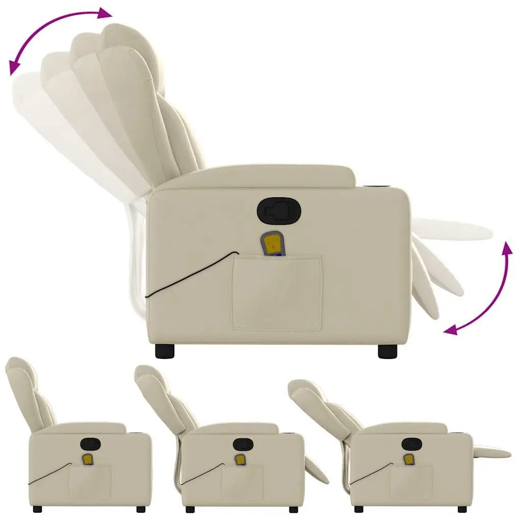 Massage Recliner Chair Manual Reclining Cream Faux Leather 6 Massage Points