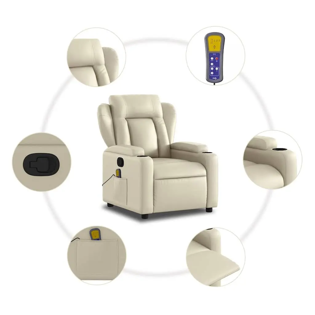 Massage Recliner Chair Manual Reclining Cream Faux Leather 6 Massage Points