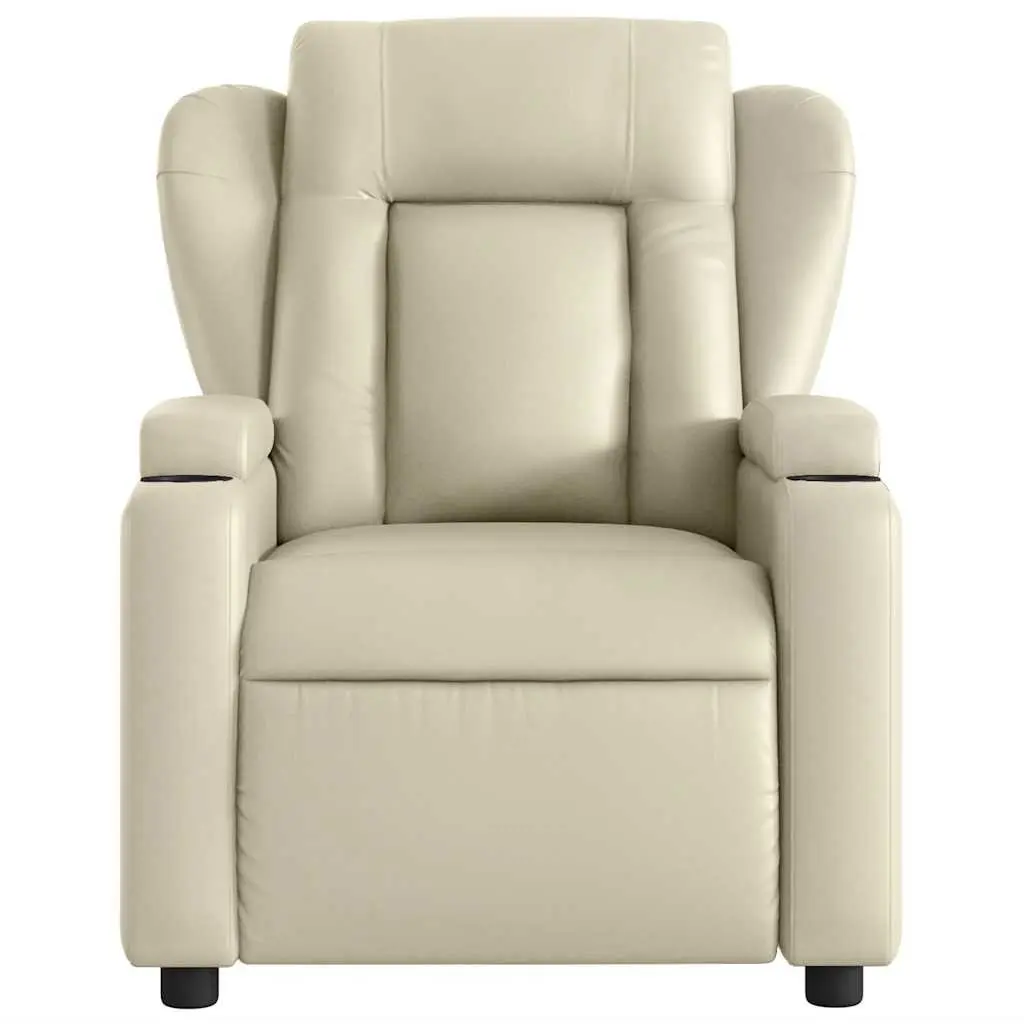 Massage Recliner Chair Manual Reclining Cream Faux Leather 6 Massage Points