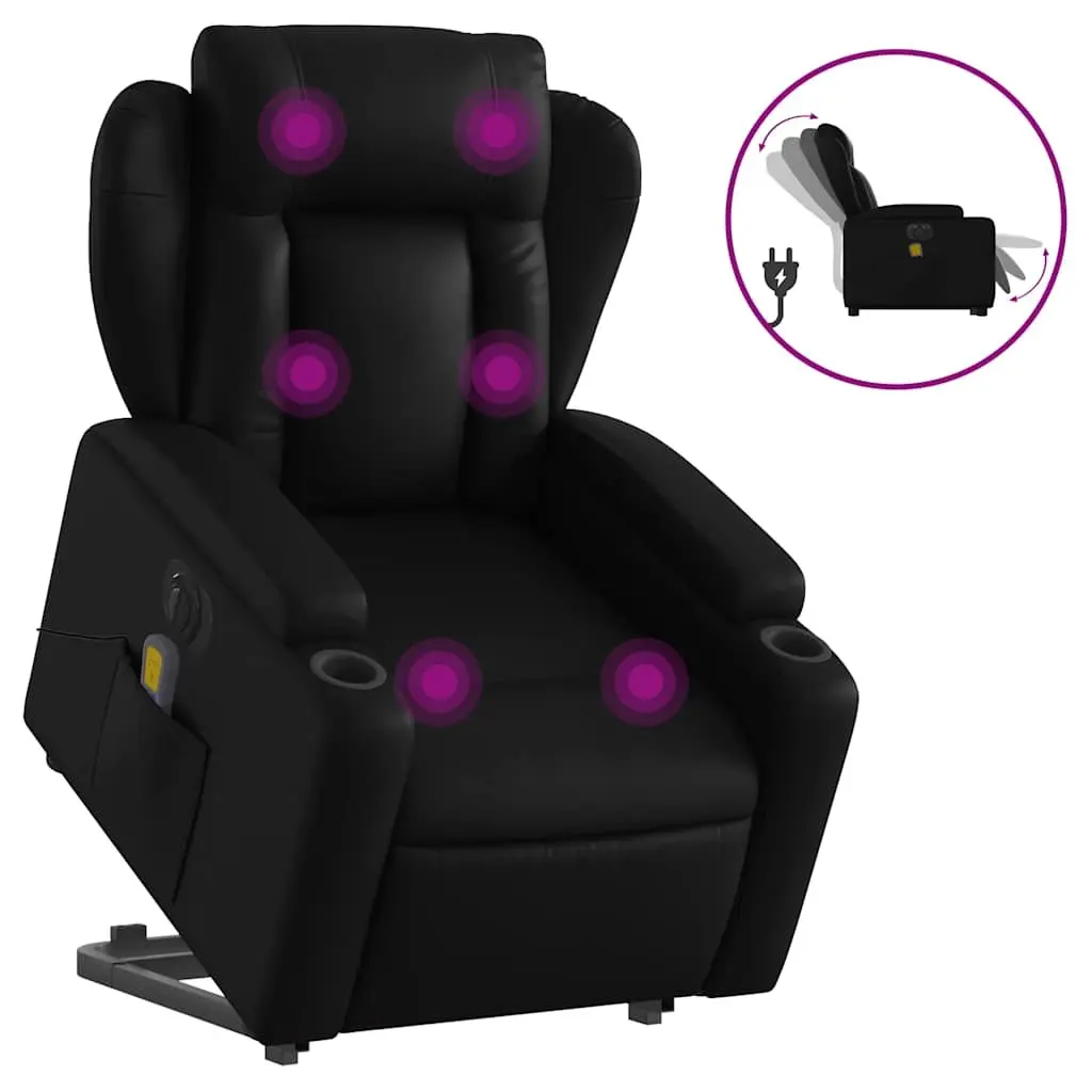 Electric Massage Recliner Chair Lift Function 135 Degrees Black Faux Leather