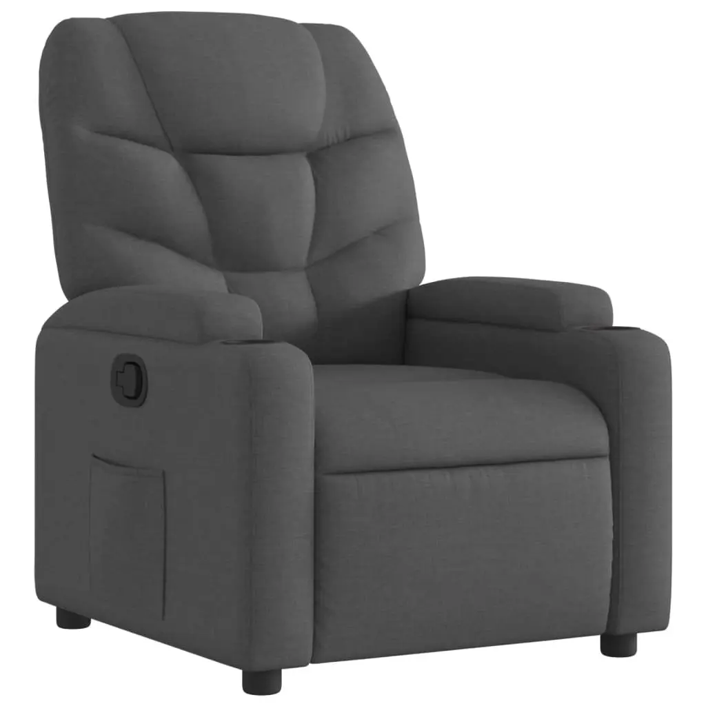 Recliner Chair Manual Reclining Grey Fabric Armchair with Cup Holders Side