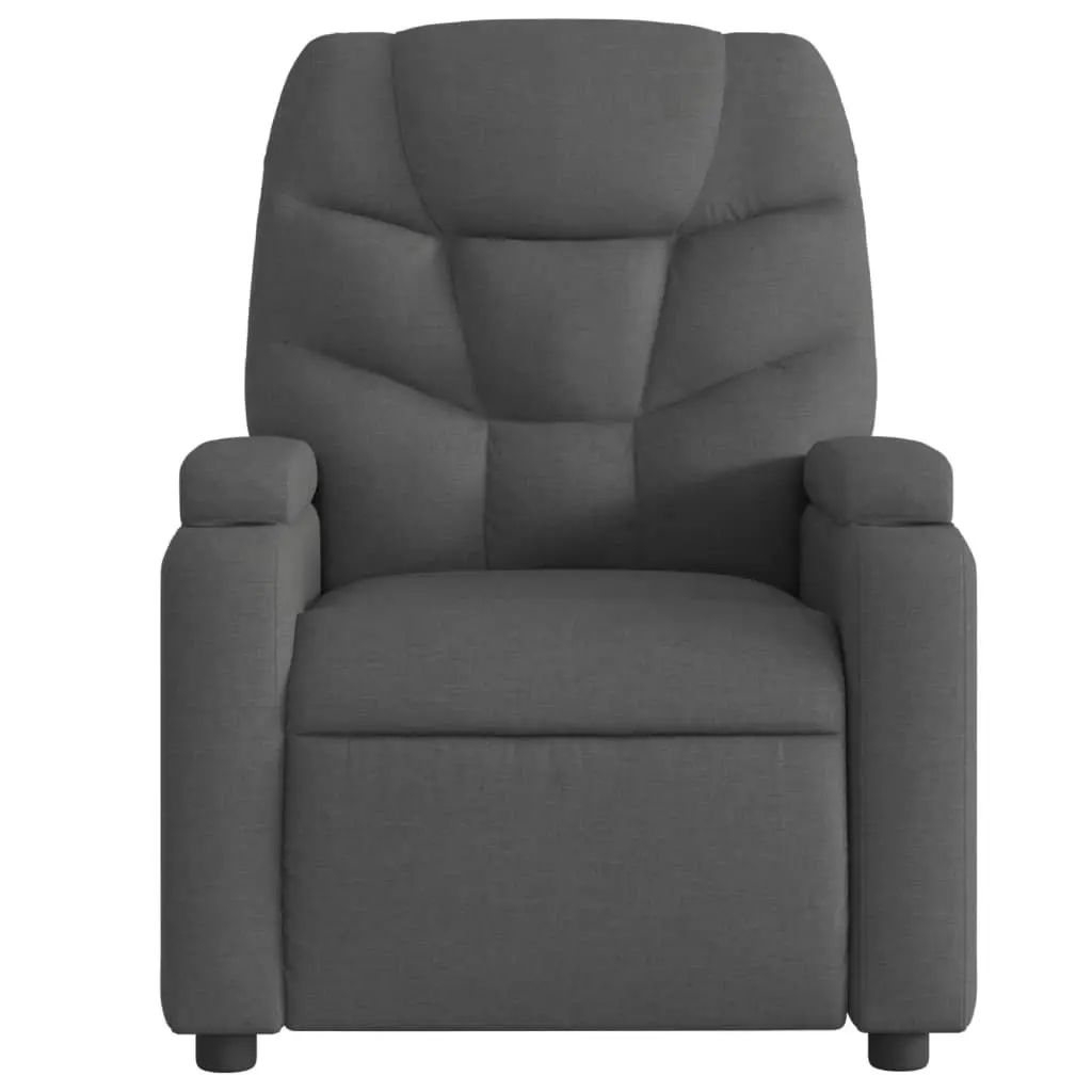 Recliner Chair Manual Reclining Grey Fabric Armchair with Cup Holders Side