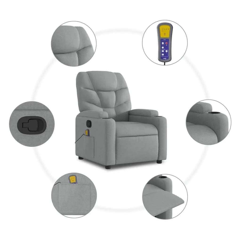 Recliner Chair Massage Vibration Adjustable Footrest Grey Fabric Manual Armchair