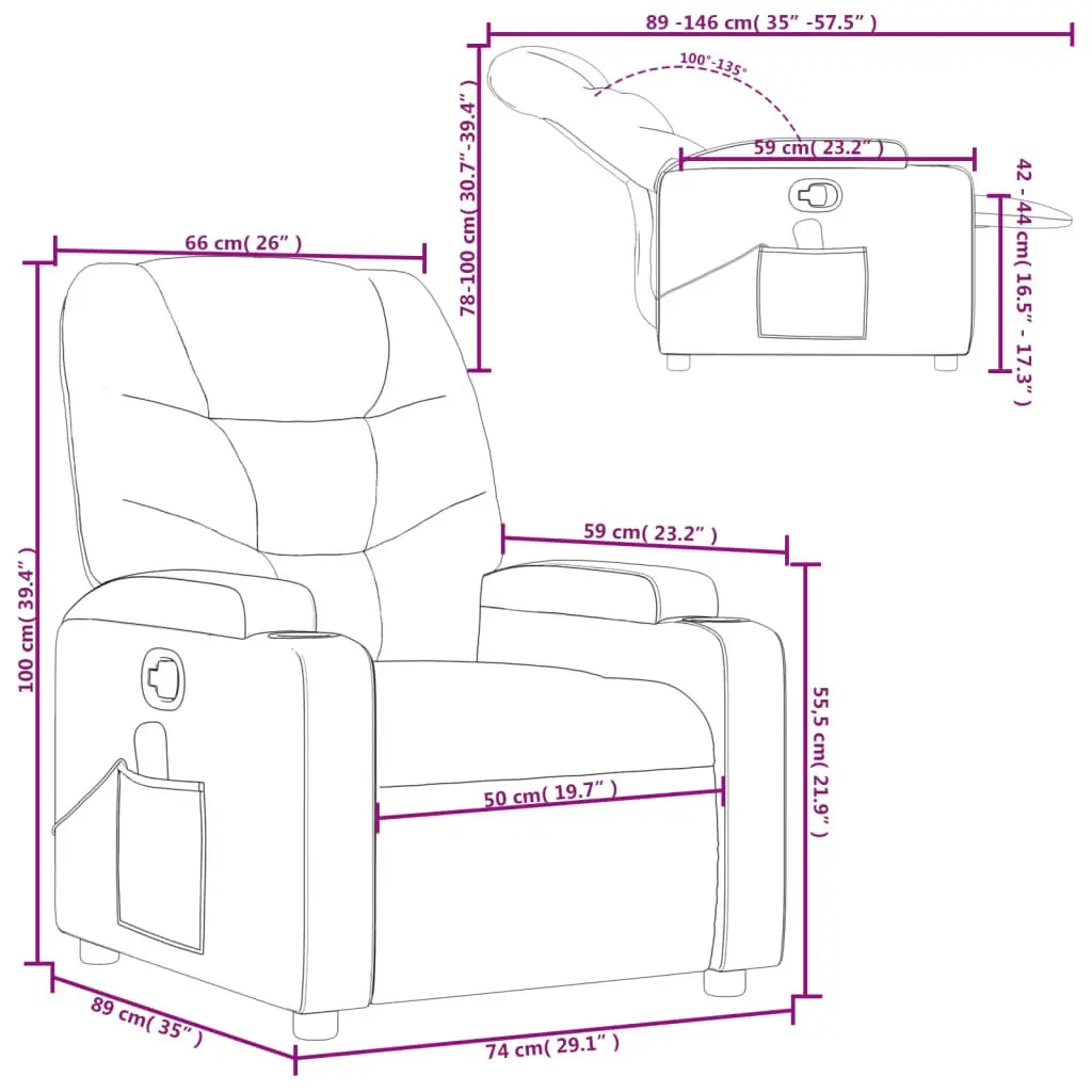 Massage Recliner Chair Vibration 6 Points Manual Recline Grey Fabric