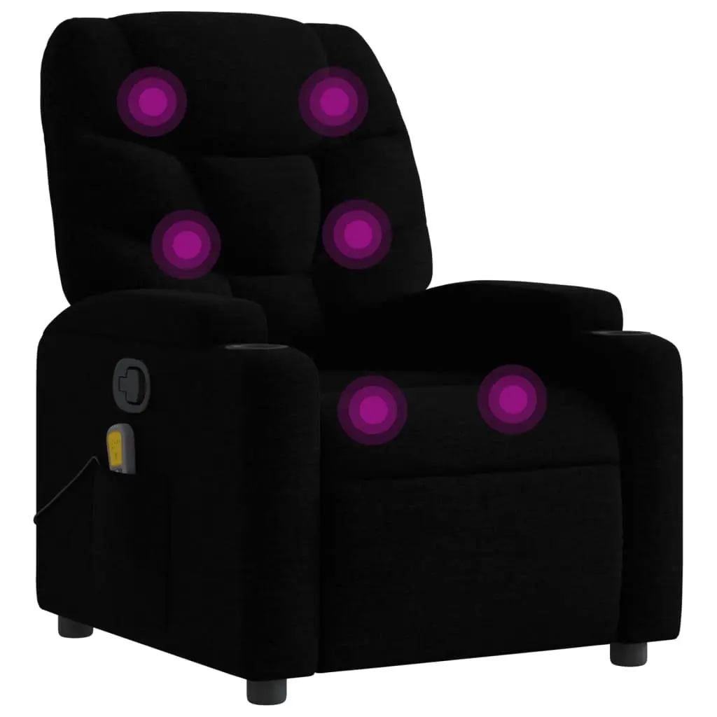Recliner Chair Massage Manual Vibration Black Fabric Adjustable Armchair