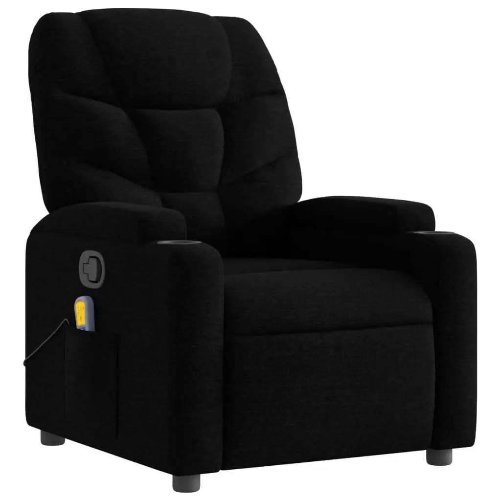 Recliner Chair Massage Manual Vibration Black Fabric Adjustable Armchair