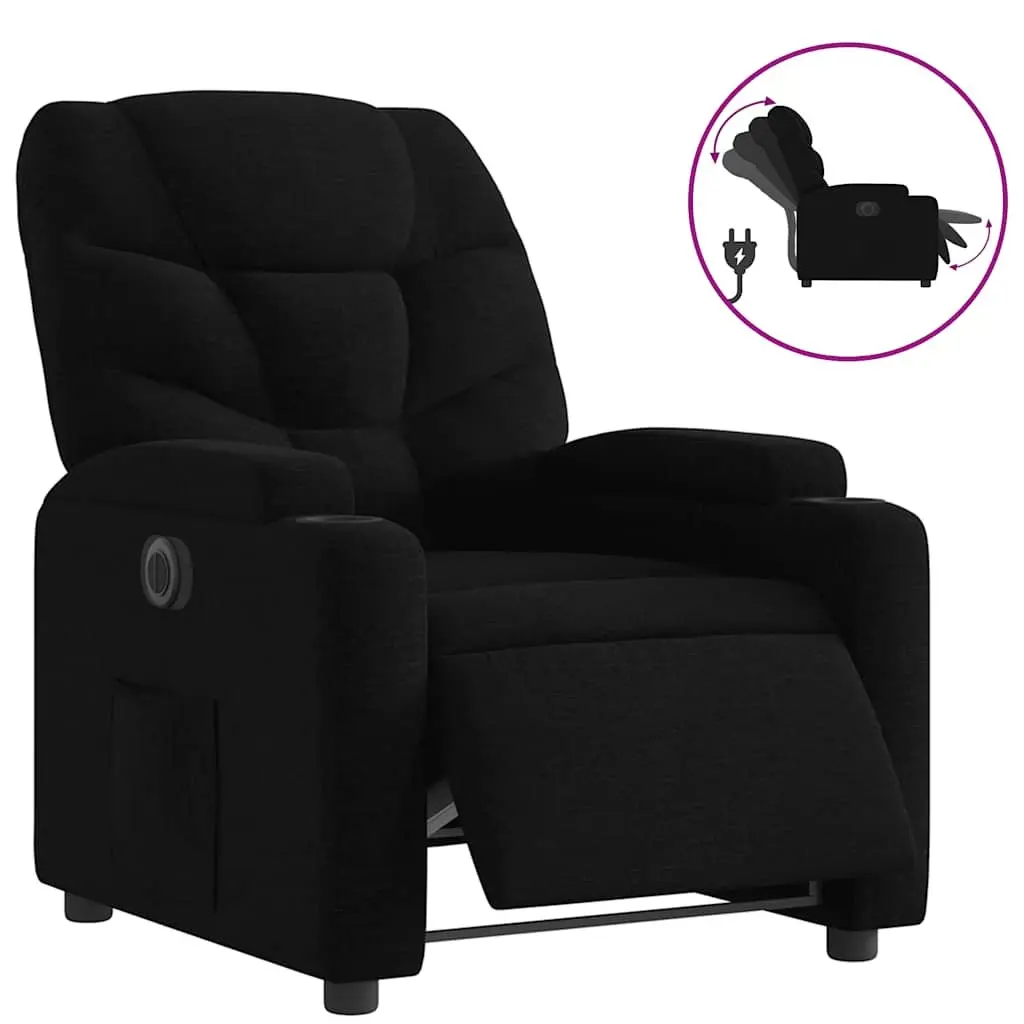 Electric Recliner Chair Black Fabric Armchair with Cup Holders Footrest