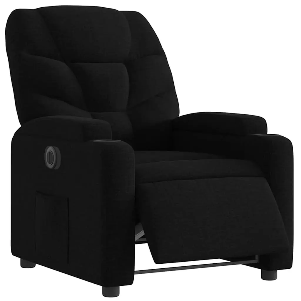 Electric Recliner Chair Black Fabric Armchair with Cup Holders Footrest