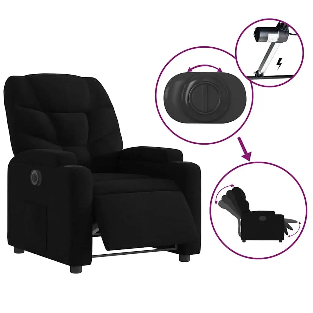 Electric Recliner Chair Black Fabric Armchair with Cup Holders Footrest
