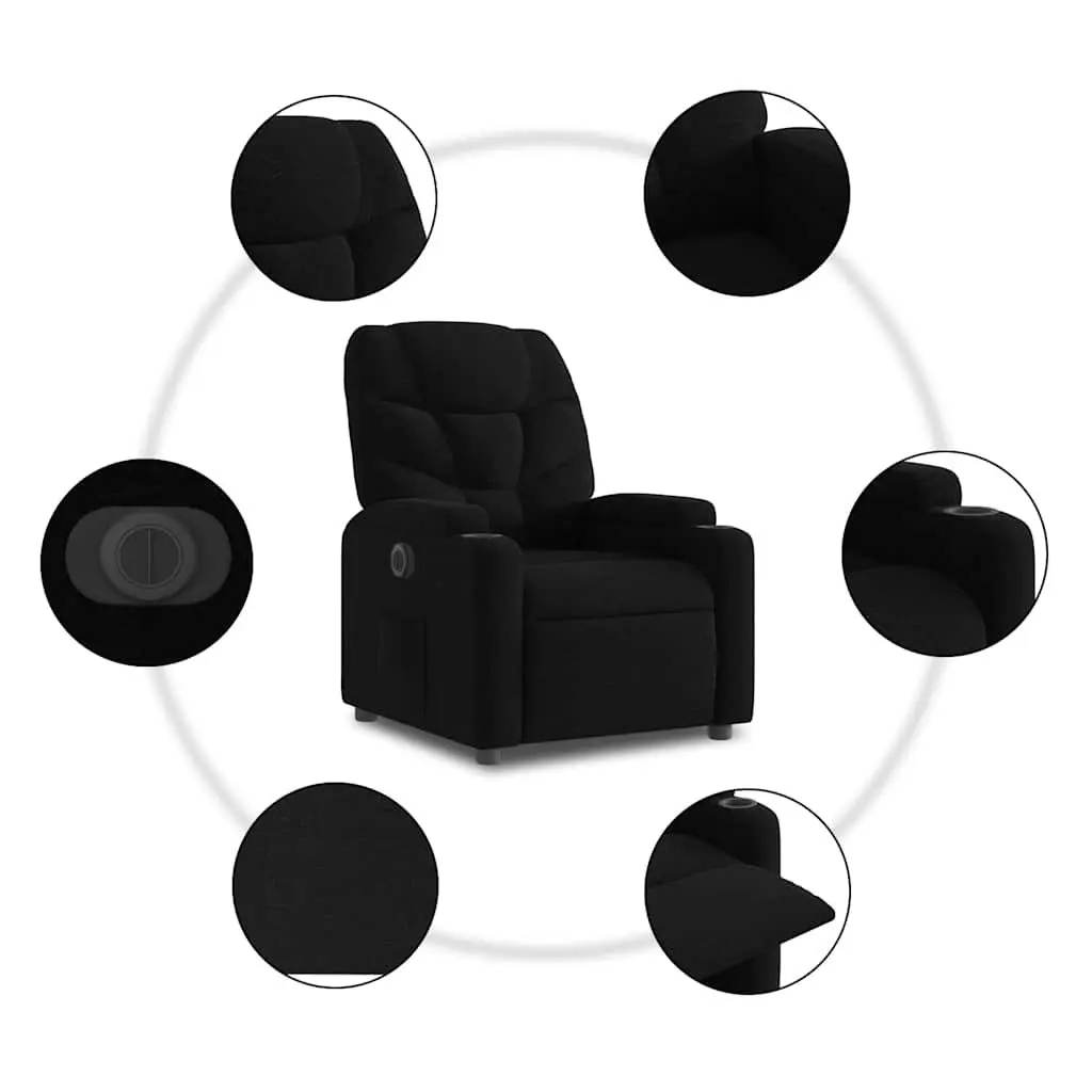 Electric Recliner Chair Black Fabric Armchair with Cup Holders Footrest