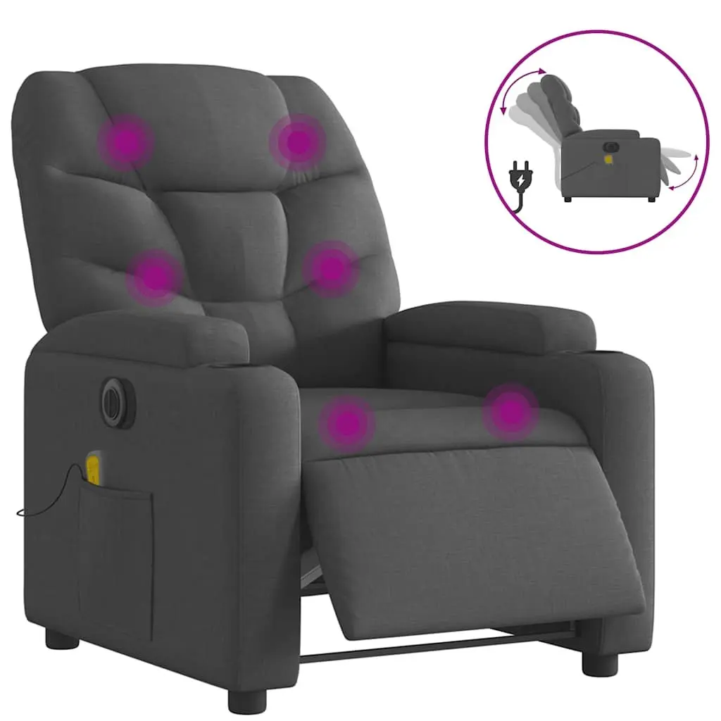 Electric Massage Recliner Chair Vibration Relaxer Grey Fabric