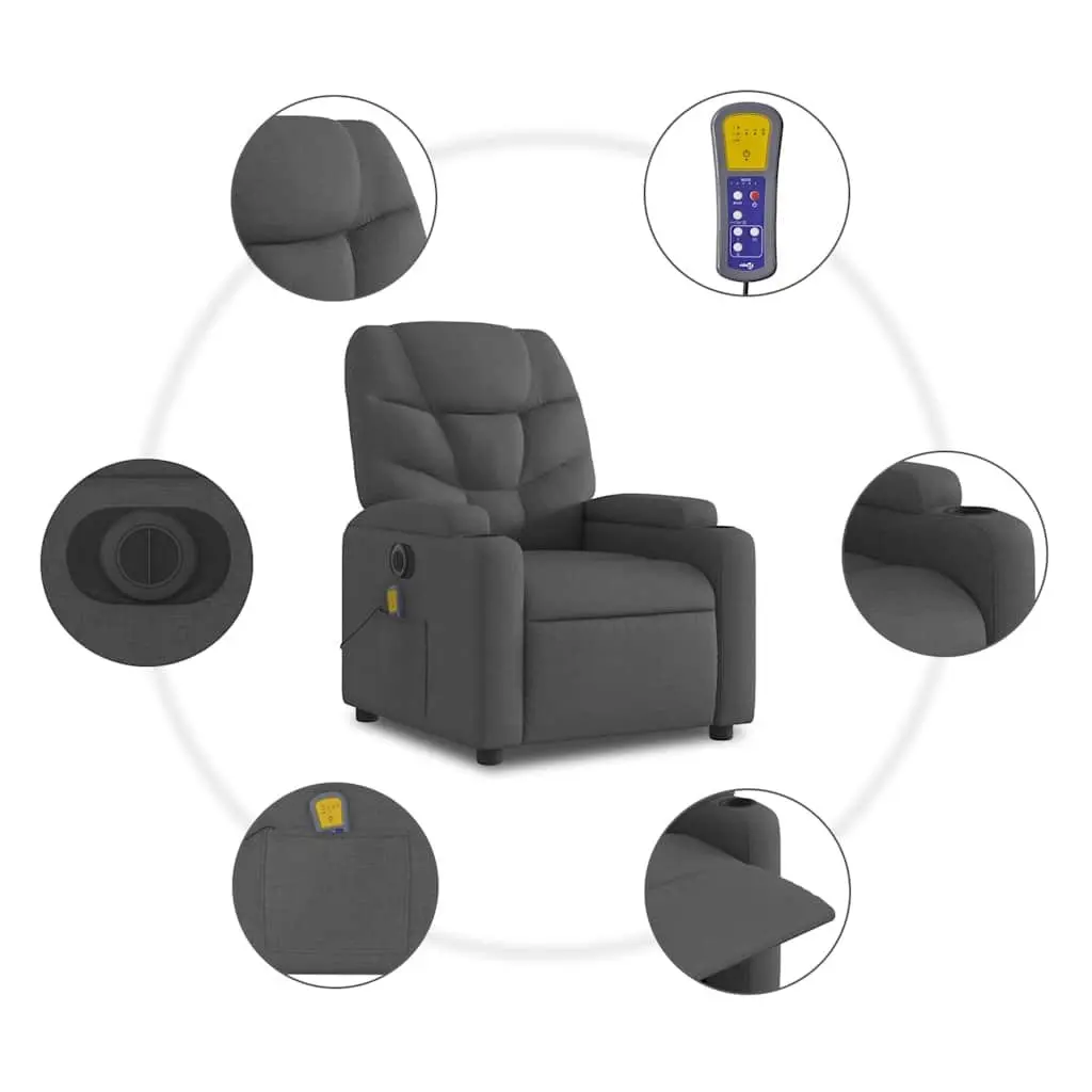 Electric Massage Recliner Chair Vibration Relaxer Grey Fabric