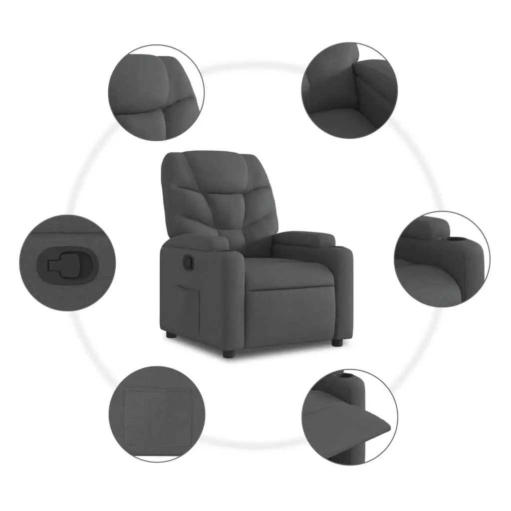 Stand Up Recliner Chair Power Lift Electric Motor Grey Fabric Armchair Elderly