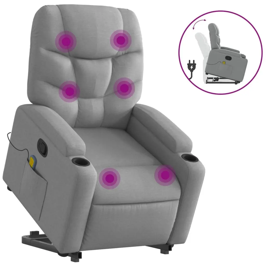 Electric Massage Recliner Chair Power Lift Grey Fabric Manual Reclining 135 Degrees
