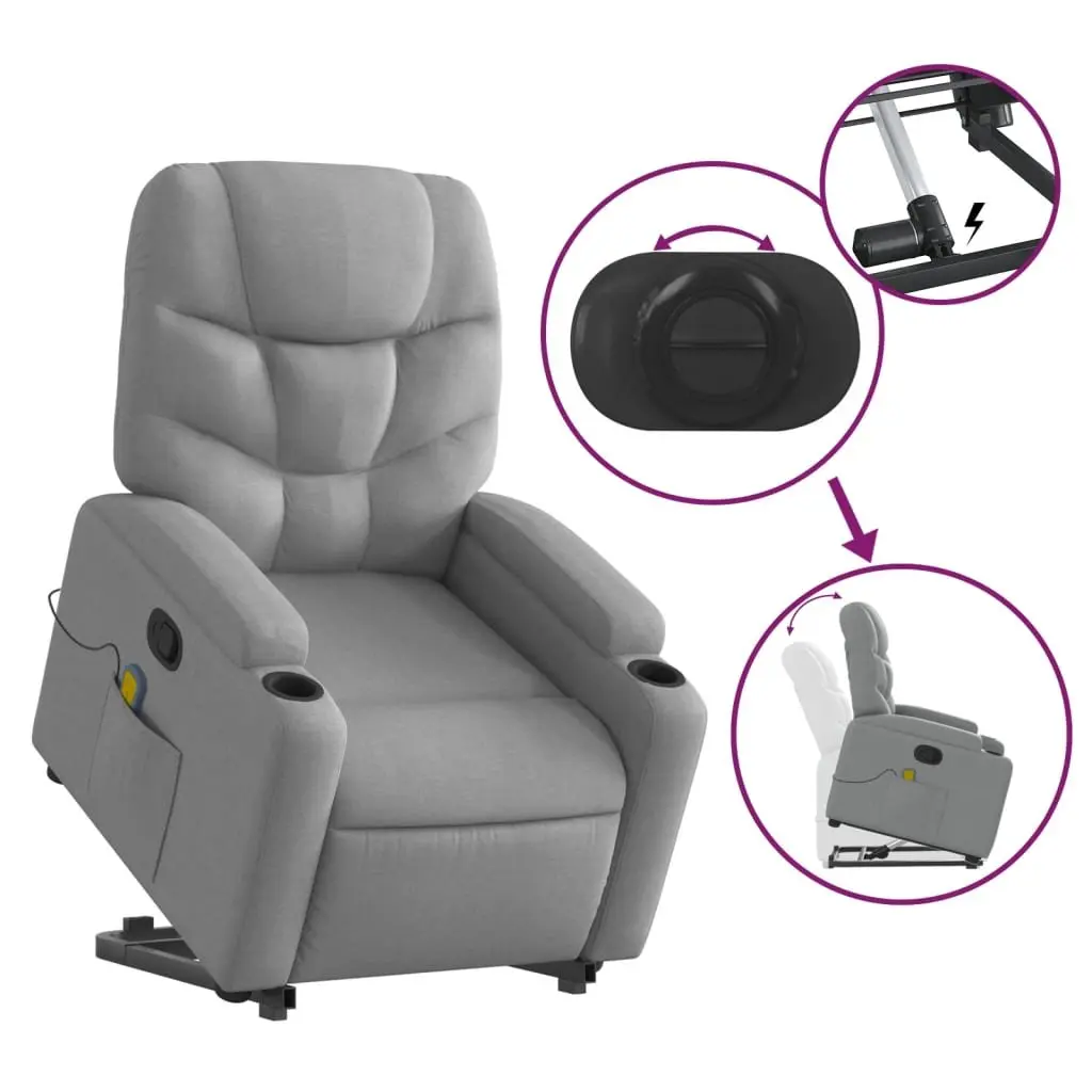 Electric Massage Recliner Chair Power Lift Grey Fabric Manual Reclining 135 Degrees