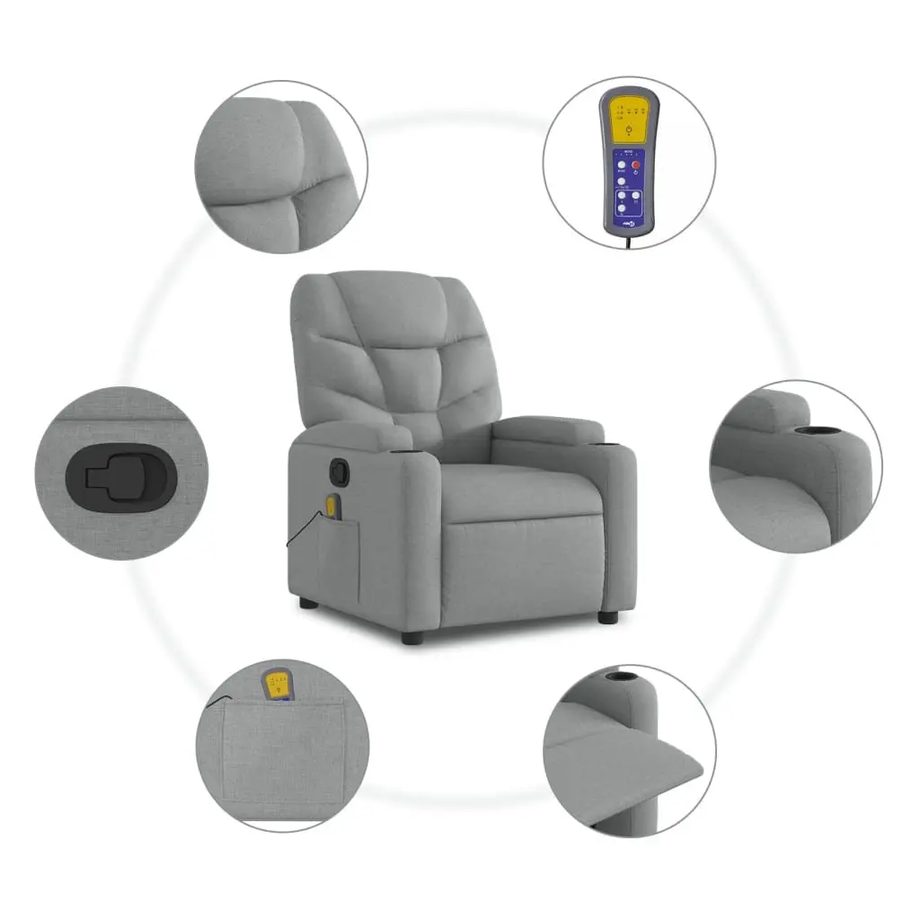 Electric Massage Recliner Chair Power Lift Grey Fabric Manual Reclining 135 Degrees