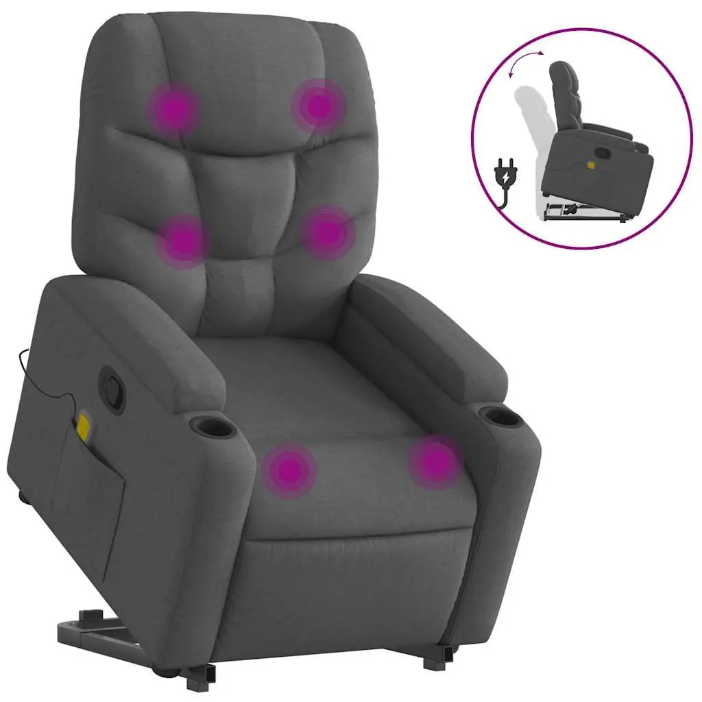 Stand Up Massage Recliner Chair Grey Fabric Power Lift Manual Recline Vibration