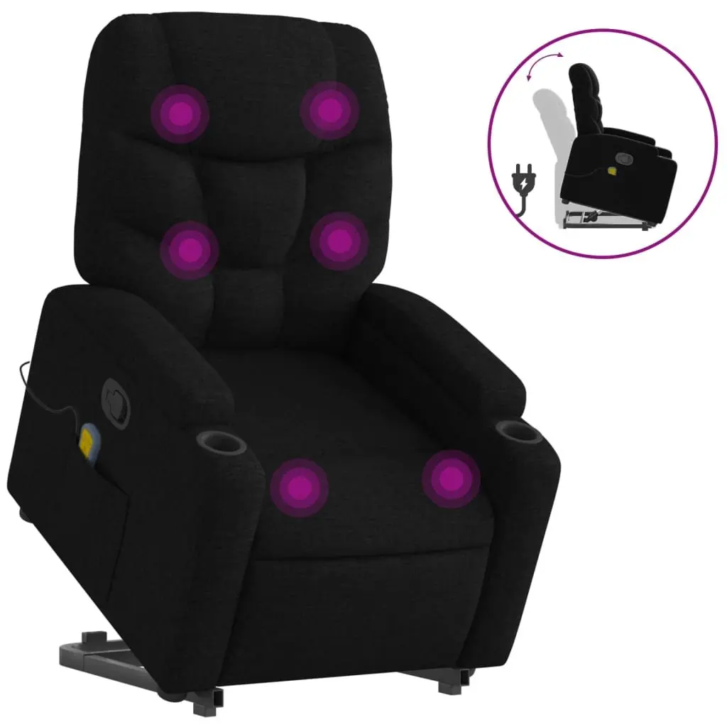 Stand Up Massage Recliner Chair Black Fabric Power Lift Electric Armchair