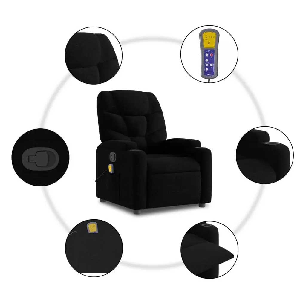 Stand Up Massage Recliner Chair Black Fabric Power Lift Electric Armchair
