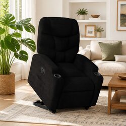 Electric Stand Up Recliner Chair Black Fabric Armchair Power Lift Massage