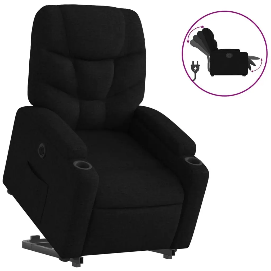 Electric Stand Up Recliner Chair Black Fabric Armchair Power Lift Massage