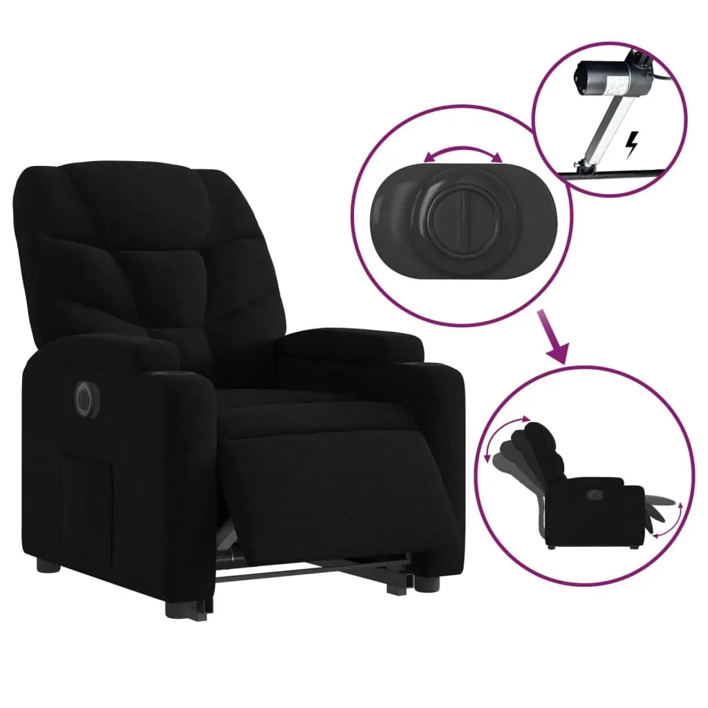 Electric Stand Up Recliner Chair Black Fabric Armchair Power Lift Massage