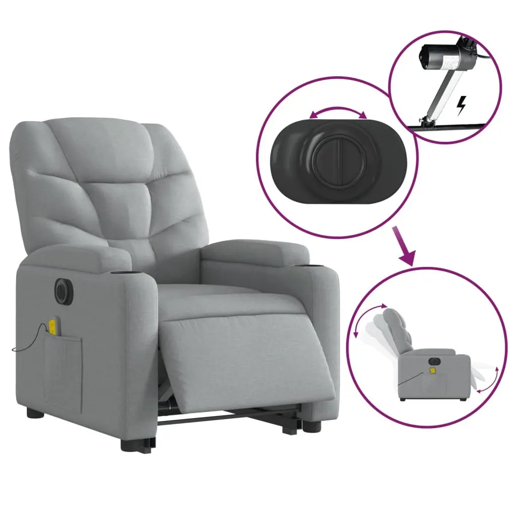 Electric Massage Recliner Chair Power Lift Vibration Grey Fabric