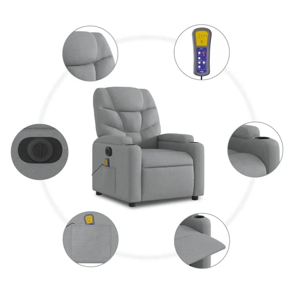 Electric Massage Recliner Chair Power Lift Vibration Grey Fabric