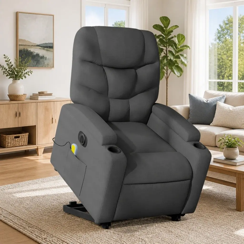 Electric Recliner Chair Massage Lift Armchair Fabric Grey