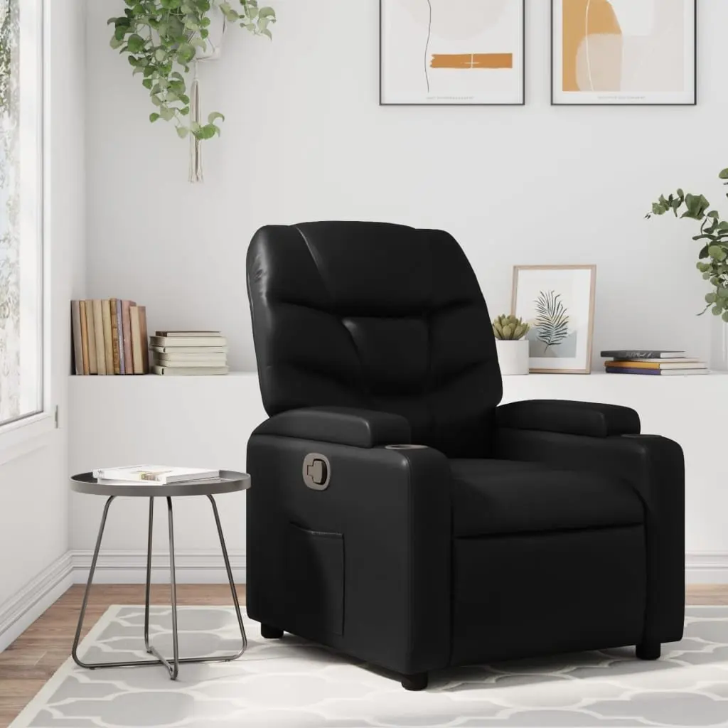 Recliner Chair Manual Reclining Armchair Adjustable Footrest Cup Holders Side Pocket Black