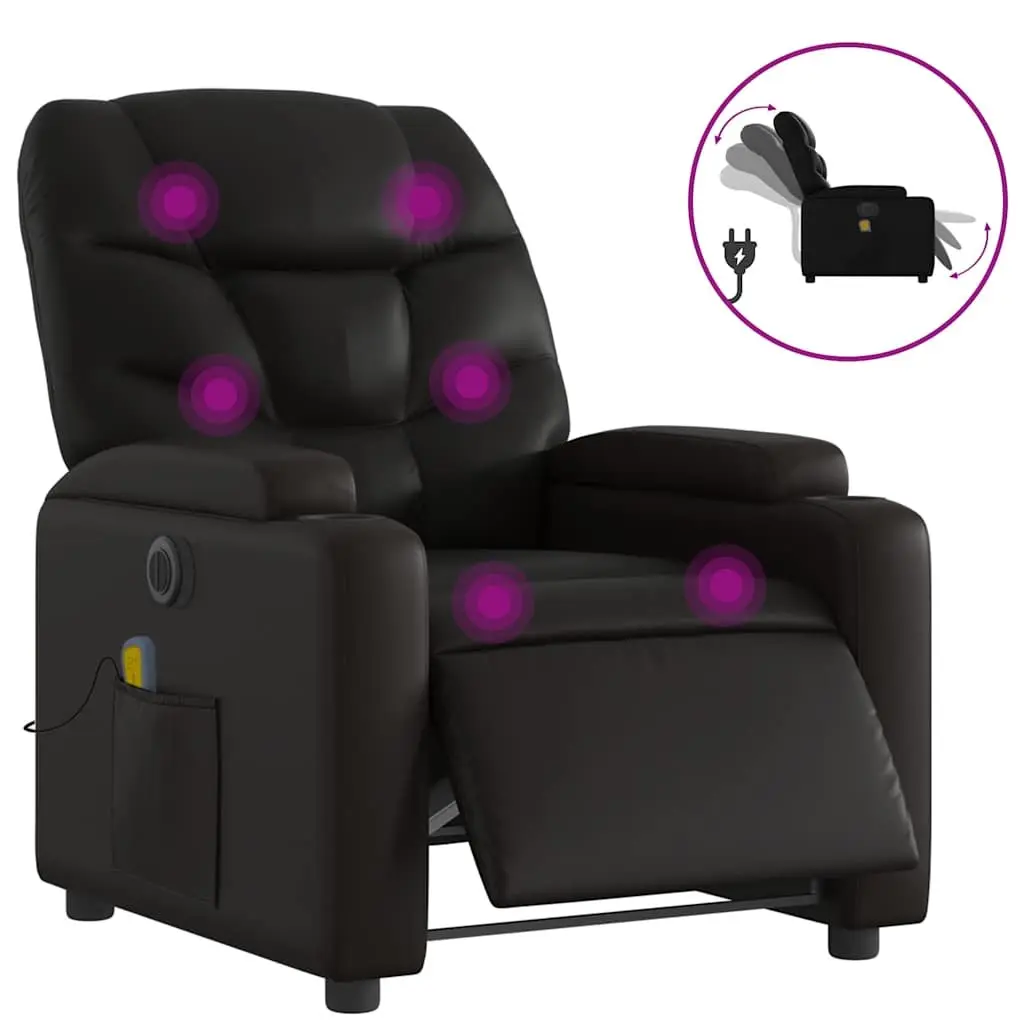 Electric Massage Recliner Chair Black Faux Leather Armchair with Cup Holders