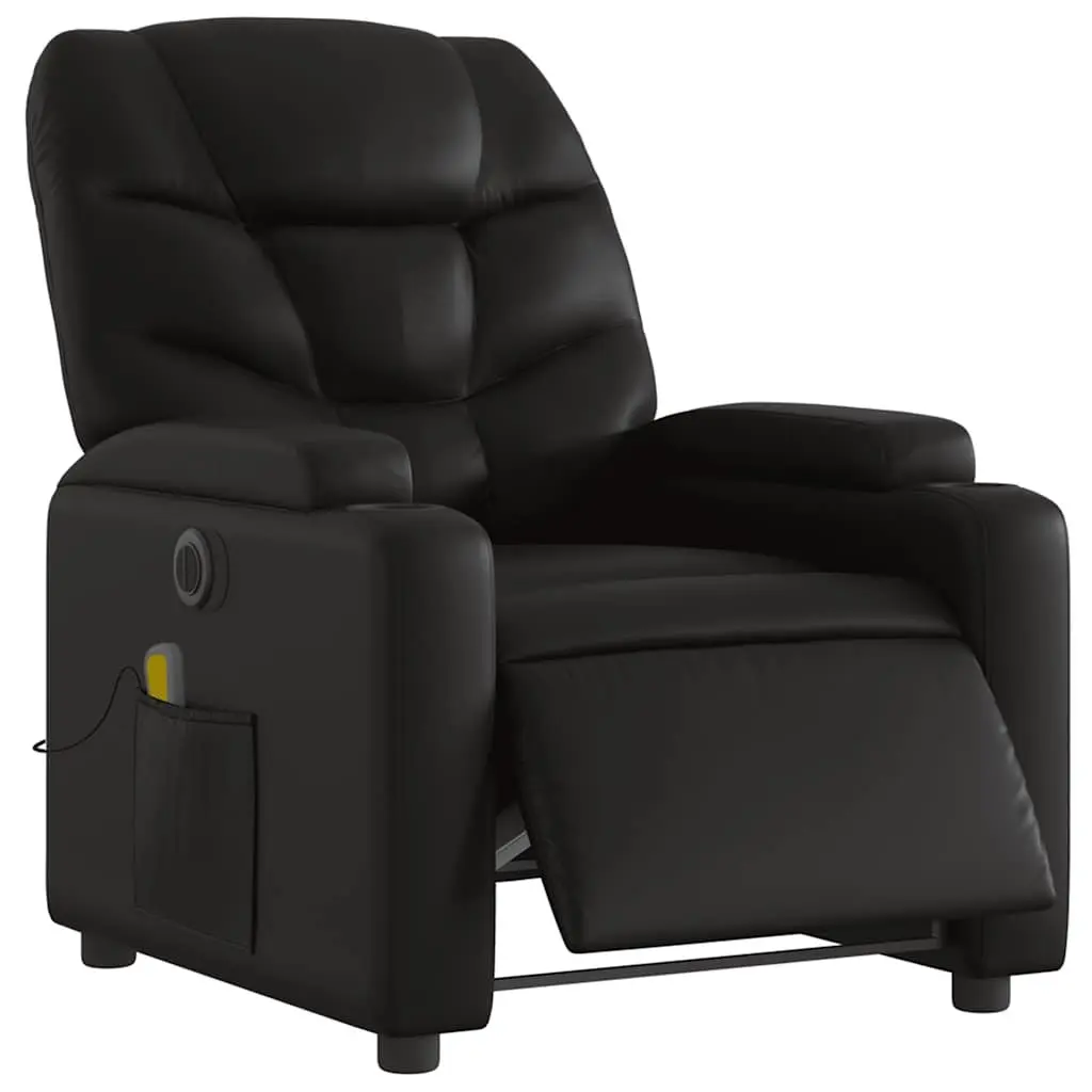 Electric Massage Recliner Chair Black Faux Leather Armchair with Cup Holders