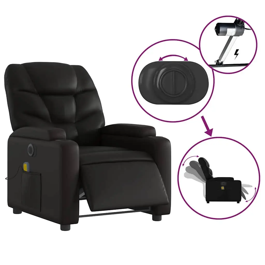 Electric Massage Recliner Chair Black Faux Leather Armchair with Cup Holders