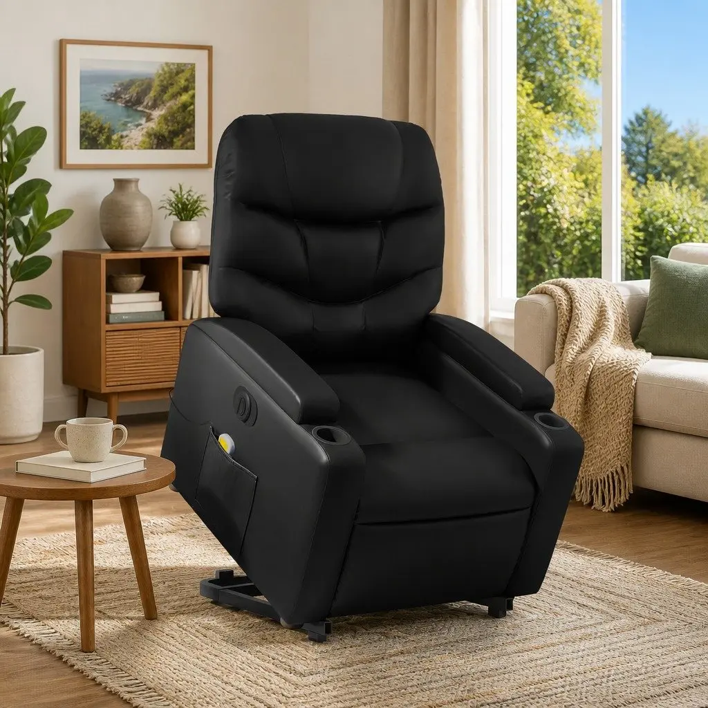 Electric Massage Recliner Chair Power Lift 135 Degrees Black Faux Leather