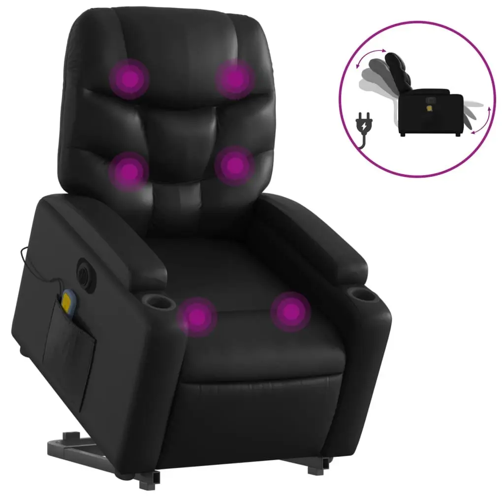 Electric Massage Recliner Chair Power Lift 135 Degrees Black Faux Leather