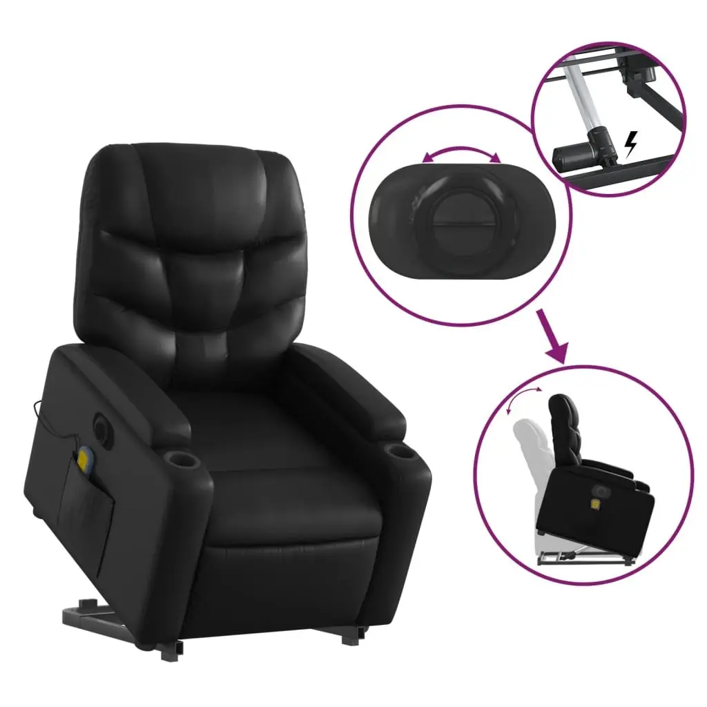 Electric Massage Recliner Chair Power Lift 135 Degrees Black Faux Leather