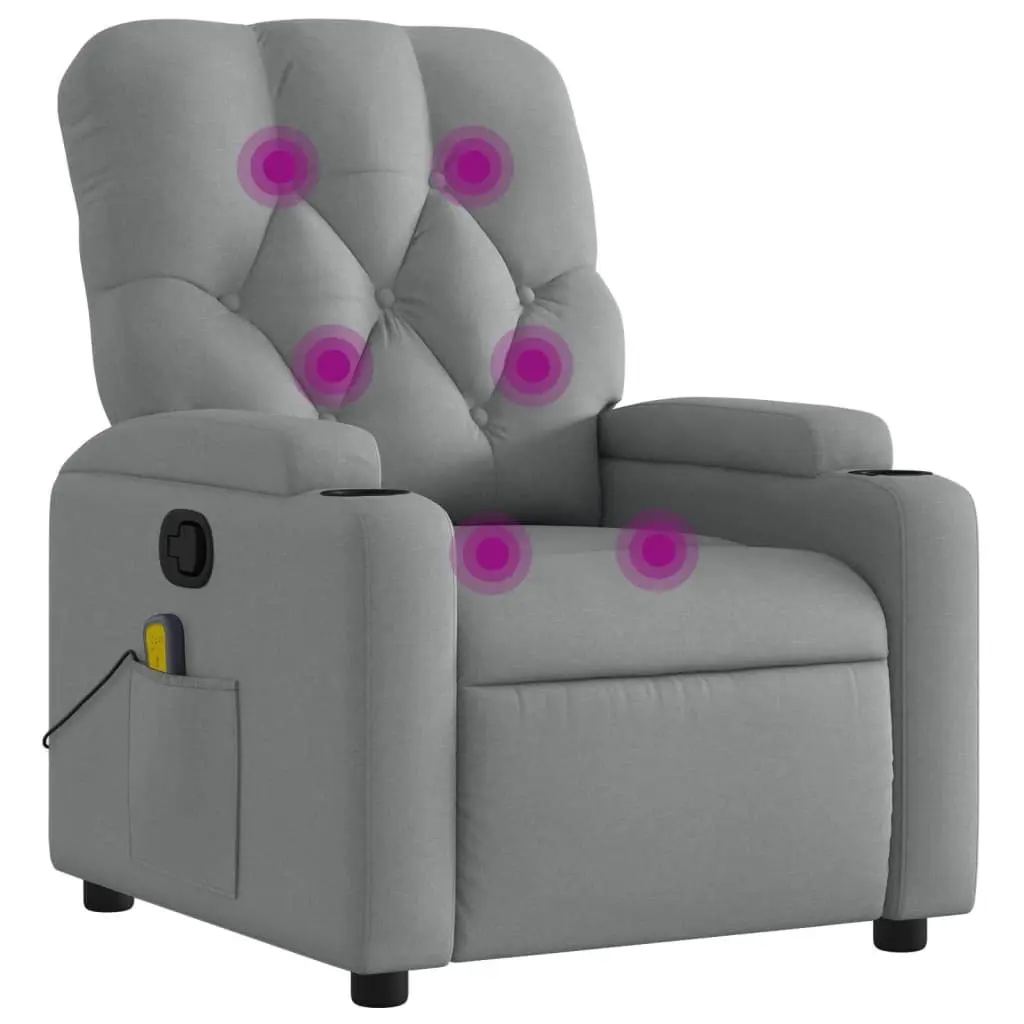 Massage Recliner Chair Vibration Grey Fabric Manual Recline 135 Degrees