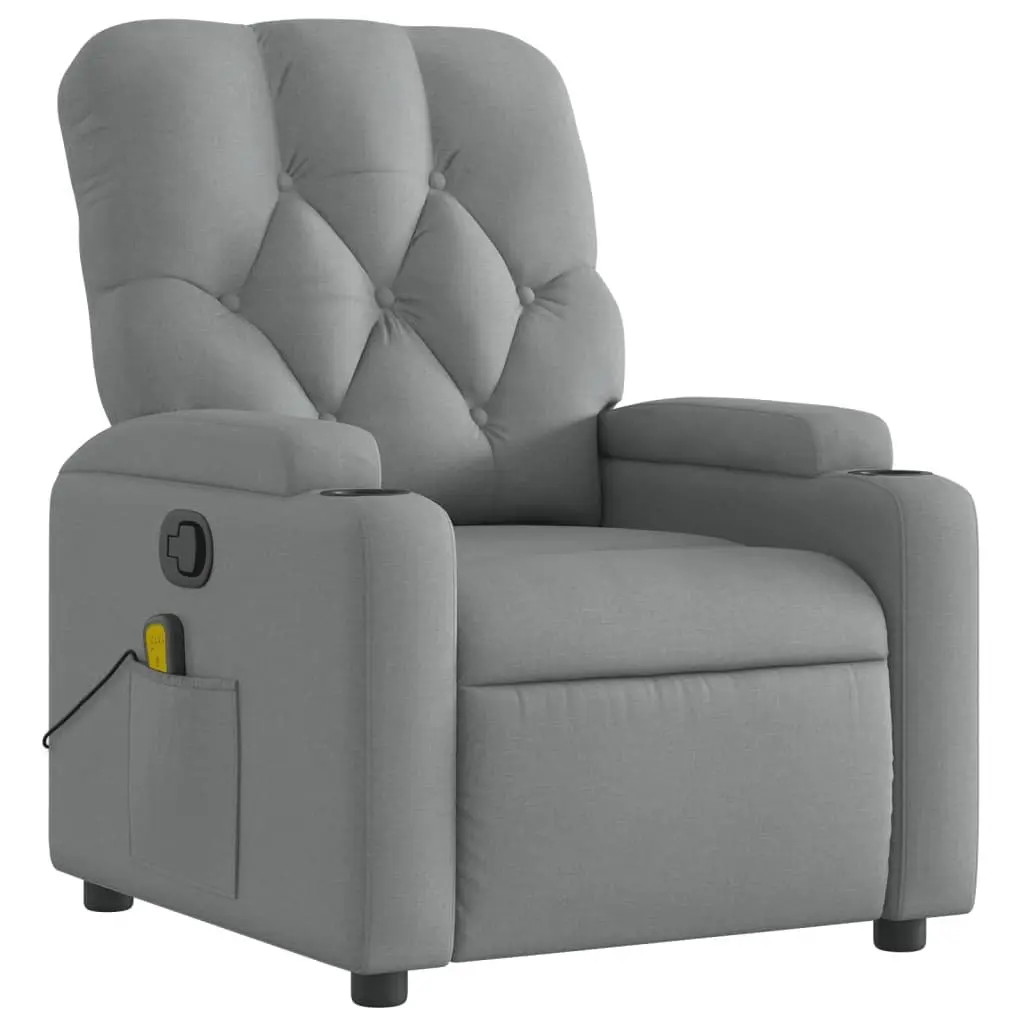 Massage Recliner Chair Vibration Grey Fabric Manual Recline 135 Degrees
