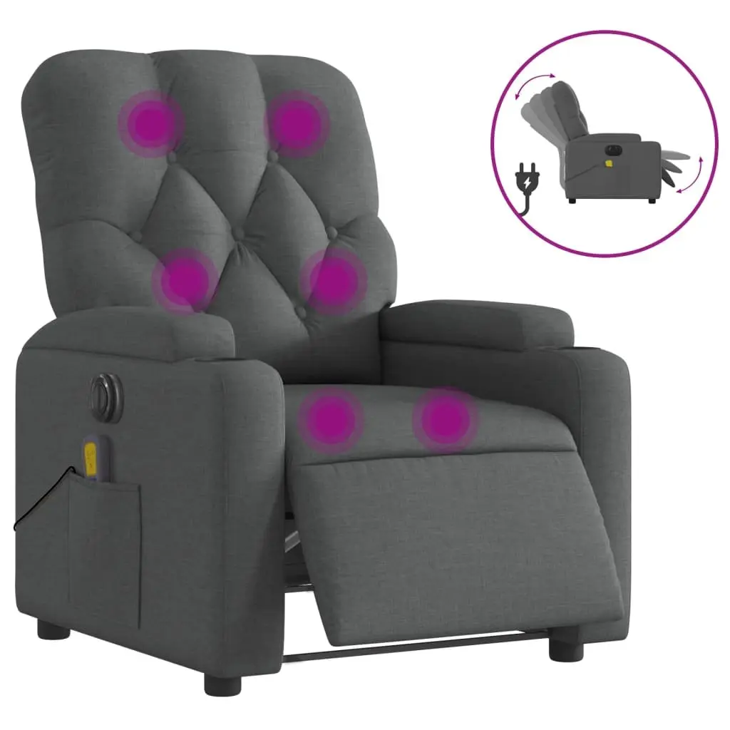 Electric Massage Recliner Chair Grey Fabric Armchair Recline Footrest Vibration