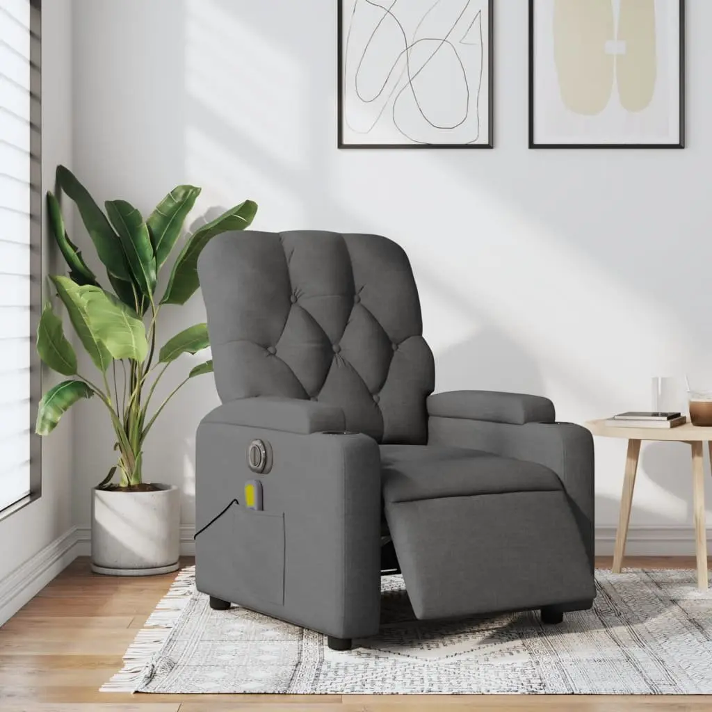Electric Massage Recliner Chair Grey Fabric Armchair Recline Footrest Vibration
