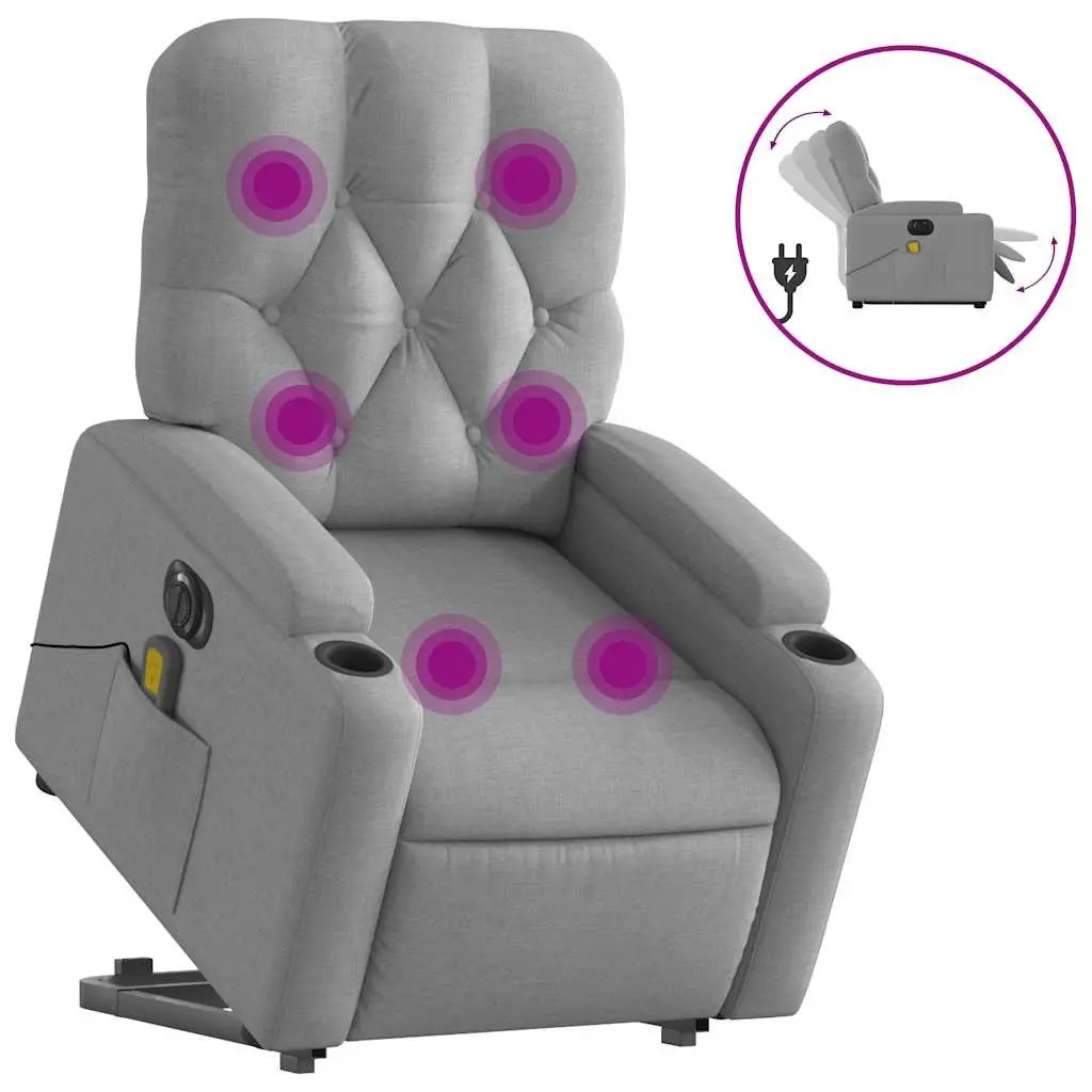 Electric Massage Recliner Chair Power Lift Adjustable Footrest 135 Degrees Grey Fabric