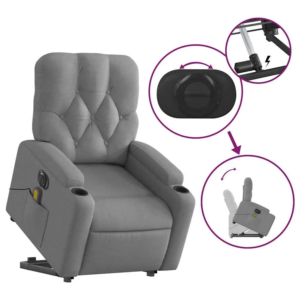 Electric Massage Recliner Chair Power Lift Adjustable Footrest 135 Degrees Grey Fabric