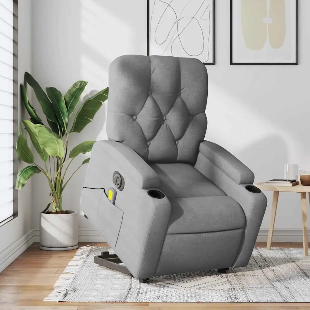 Electric Massage Recliner Chair Power Lift Adjustable Footrest 135 Degrees Grey Fabric