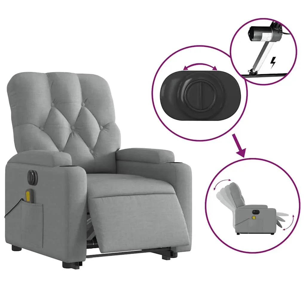Electric Massage Recliner Chair Power Lift Adjustable Footrest 135 Degrees Grey Fabric