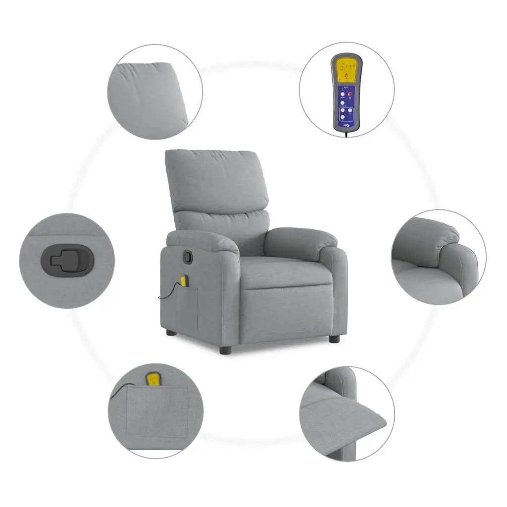 Massage Recliner Chair Manual Recline 135 Degrees Grey Fabric