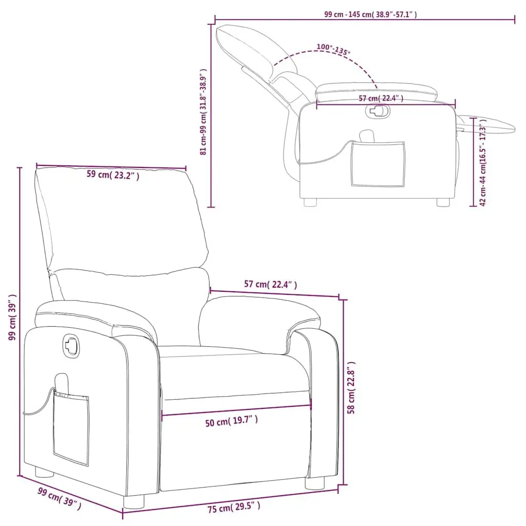 Massage Recliner Chair Grey Fabric Manual Recline Armchair Vibration 6 Points