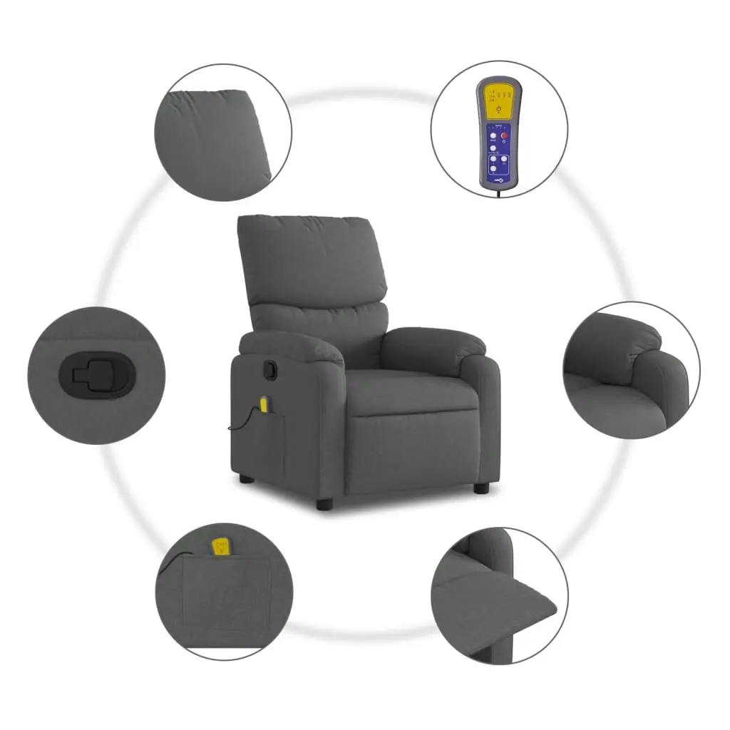 Massage Recliner Chair Grey Fabric Manual Recline Armchair Vibration 6 Points