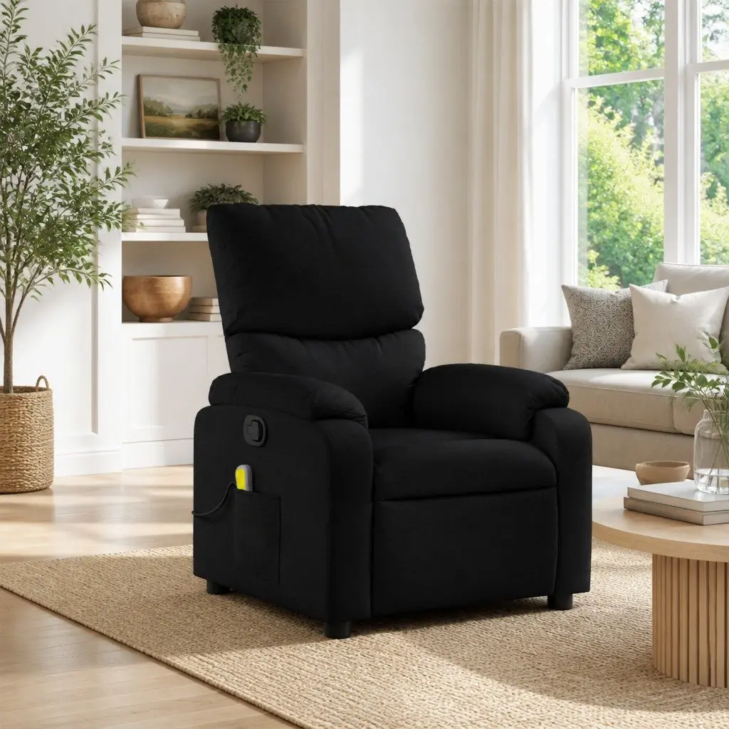 Massage Recliner Chair Manual Recline 6 Vibration Points Black Fabric